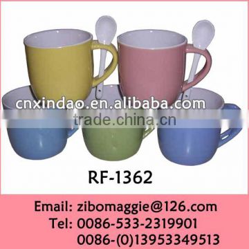 Belly Shape Personalized Glazed Wholesale Ceramic Tableware Milk Mug Spoon