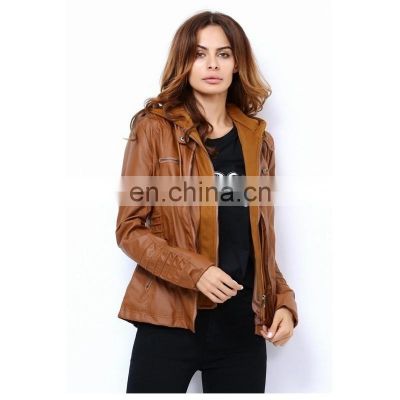 Customized wholesale Plus size women's detachable hooded leather jacket coat top motorcycle jacket PU pilot motorcycle suit