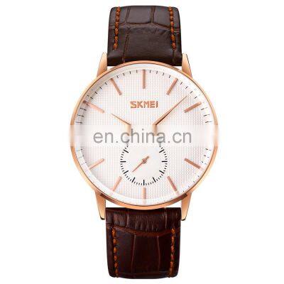 Original Skmei 9273 Male Quartz Wristwatch Waterproof Casual Leather Strap Men Watches