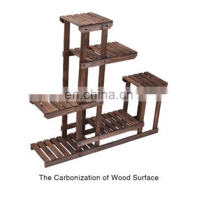Wooden Plant Stands Flower Rack Plant Stand Multifunctional Wood Shelves Storage Rack Bookshelf W/Hollow-Out Rack Bonsai Display photo-2