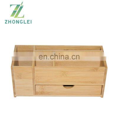 Cheap Square Bamboo Office Pen Pencil Holder for Desk Office Desktop Storage Organizer With Drawers photo-5