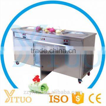 Fried Frozen Yogurt/Soft Ice Cream Machine /Double Flat Round Pans Fry Roll Ice Cream Machine photo-5