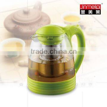 newly design colored borosilicate glass teapot,colored glass teapot, glass kettle with SS filter