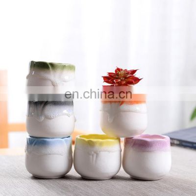 Gradient Succulent Colorful Ceramic Plant Vase Small Desktop Cheap Ceramic Flower Pots