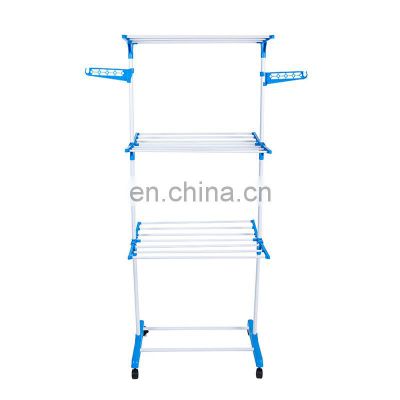 Rolling Collapsible Garment Stainless Foldable Laundry Dryer Hanger Rack Rail Stand And Casters Indoor