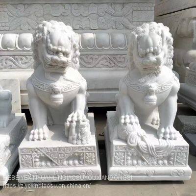 Stone Lion Manufacturer, White Jade Carved Lion Door Decoration, Finely Carved Stone Lion Wholesale photo-4