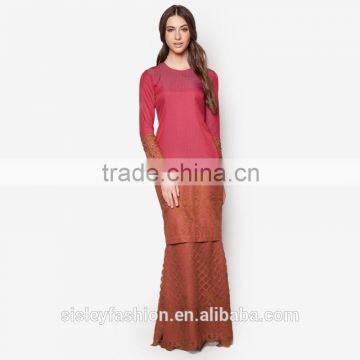 2016 fashion design baju kurung with lace indonesia BJ043