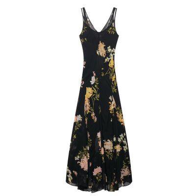2025 Summer New Women's Suspender Temperament Printed Sleeveless V-neck Long Dress photo-5