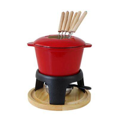 Traditional Fondue Set enameled cast iron fondue for Traditional swiss 12 pcs fondue pot for Meat, Chocolate & Cheese