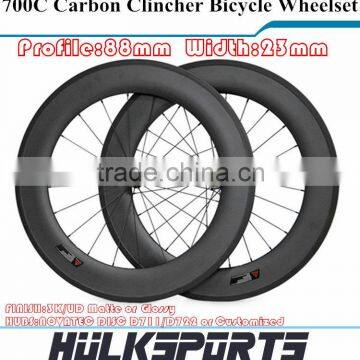 Road bicycle wheel 700c 88mm profile 23mm width carbon road bike Clincher wheel carbon Disc Clincher wheel wheelset