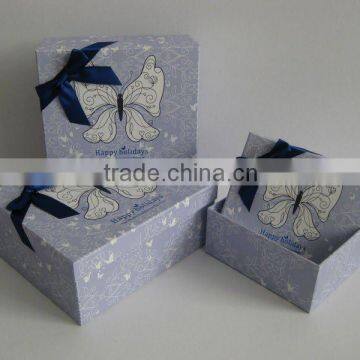 Rectangular butterfly paper gift box with ribbon bow 3/s