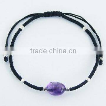 Free Shape Amethyst & Faceted Silver Beads Macrame Bracelet