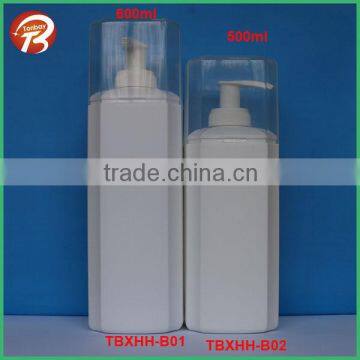 big capacity 600ml 500ml 400ml 300ml white HDPE square plastic shampoo bottle with lotion pump
