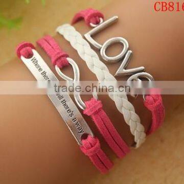 CB8162 Red braided leather sliver friendship bracelet from china wholesale leather bracelet