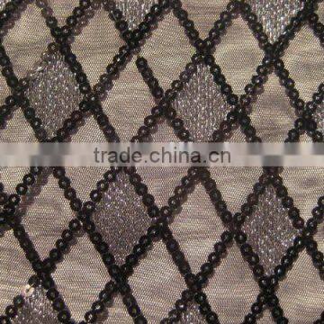 100% polyester fabric sequin mesh checks fabrics textile for lady clothing