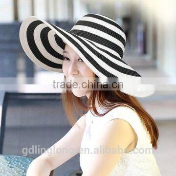 hot sale foldable stripe ladies wide brim beach sun straw hat