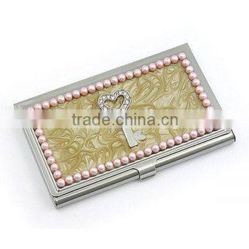 Enamel Accented Pink Pearl Key Business Card Holder Card Box Card Case