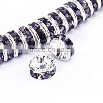 Silver Plated Tanzanite Color #539 Rhinestone Jewelry Rondelle Spacer Beads Variation Color and Size 4mm/6mm/8mm/10mm