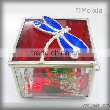 MX160107 solder stained glass jewelry box with dragonfly tin accessory