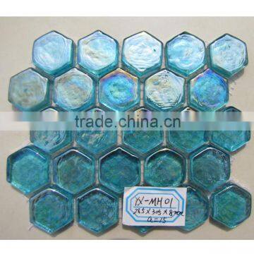 Cheap price factory provide swimming pool tiles Green coloured glaze hexagon mosaics