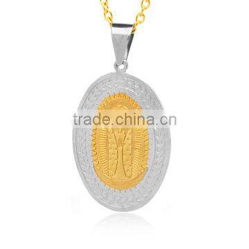 316L Two Tone Sait Pray for Us Religious Medal Oval Shape Willow Leaf Embroidered Pendant Most Wanted Christmas Gifts