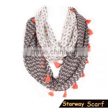 >>SS New design fashionable striped tassel infinity scarf/