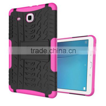 Factory direct Slim tyre style shockproof rubber armor case for Samsung Galaxy Tab E 9.6 inch T560 with foldable stand