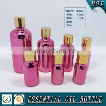 Purple electroplating glass essential oil bottle with cap and reducer plug