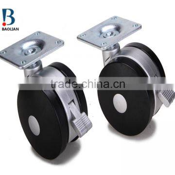 3" Black Rivet Nylon Furniture Caster With Plate and Brake