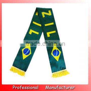 Fashionable soccer scarf,2016 durable world cup scarf,satin fabric scarf