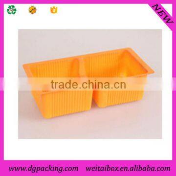 yellow Disposable Plastic 2 compartments mooncake packaging tray containers