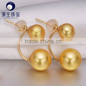 akoya pearl 6-8mm high luster golden /white color double pearl earrings gold