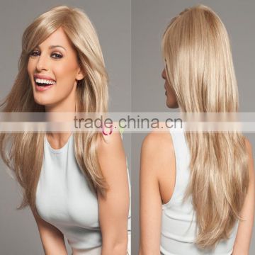 24" Hairy Grace Remy Hair Long Women Human Hair Wig Extension with Bang Golden