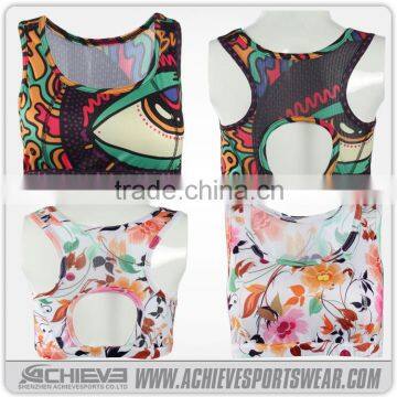 Customize beautiful loose sleeveless fancy printed yoga vest/casual sports wear for ladies