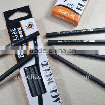 7" standard size hexagonal shape sharpened black linden wood HB pencil