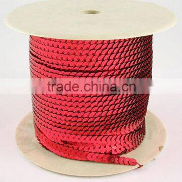 Red Sequin Fabric for Clothing, Garment Paillette String Roll, 5mm wide, 100 yards/roll(PPW002-03)