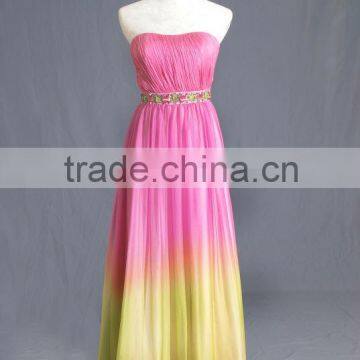 Strapless Gradient Silk Chiffon Sheath Evening Dress with Crystal Embellishment in Waist EY0029