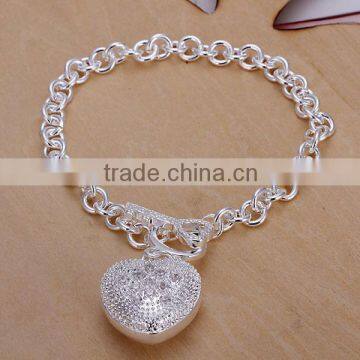 wholesale jewelry fashion 2014 heart pendant chain 20CM*0.5CM 925 sterling silver bracelet