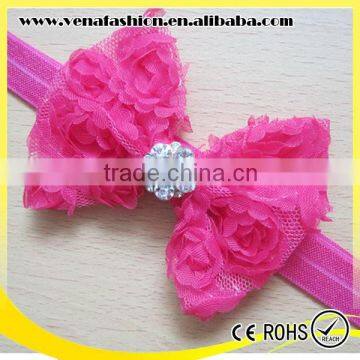 Large Bow Knitted Diamond Flower Baby Hair Bow Headband photo-5