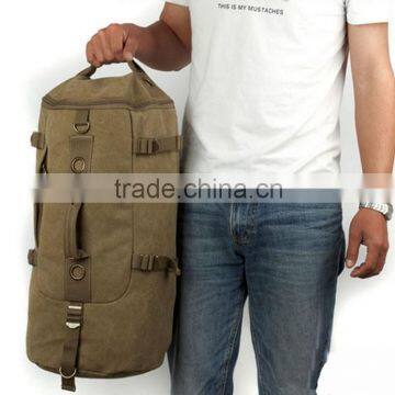 Men Vintage Canvas Leather Hiking Travel Cylinder Messenger Tote Bag Backpack photo-2