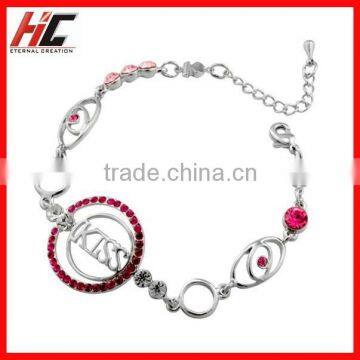 Wholesale New Arrival Fashion High Quality Alloy Rhodium plated fuchsia crystal Bracelet