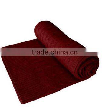 Classic Cable Knit Warm & Soft Certified Cashmere Blanket--Maroon