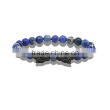 2016 Handmade black CZ Natural Stone green eyes leopard head Bracelets & Bangles Blue agate for men andwomen