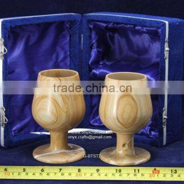 Burrma Teak Marble Glass Set of 2 pc