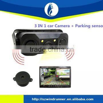 Car Reverse Rear Radar System 2 Black Parking Sensors With 1 camera