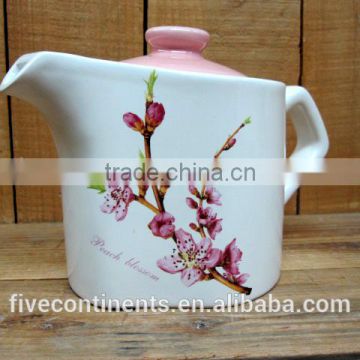 New decal ceramic teapot with red lid