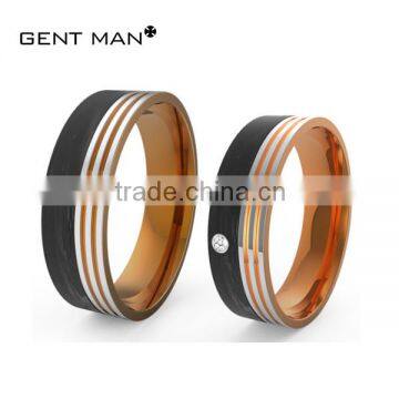 China Jewelry Gold Solid Carbon Fiber Couple Ring 925 Silver Wedding Bands Wedding Rings Set for Couples