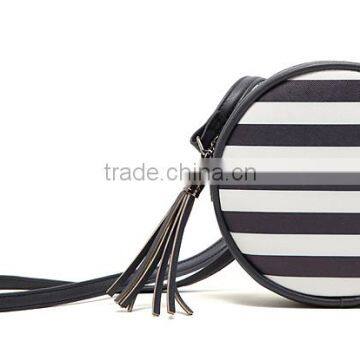 Round shape shiny pvc teen messenger bags zebra printing design