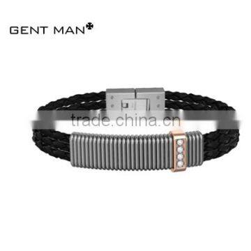 Leather and stainless steel bracelets for men with good quality cz used