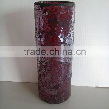 RED CRACKLE CYLINDER VASE IN D10 X H 30CM